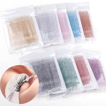 100 pcs glitter, Disposable Micro Brush Mascara Wands Applicator Makeup Tool Micro brush ,eyebrows pre- drawing , mapping, project,