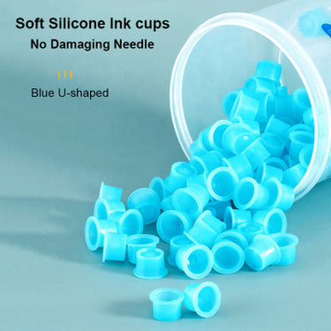 Tattoo Accessories Wholesale New Package Blue Color Disposable Tattoo Ink Cups Permanent Makeup Soft Silicone Ink Cups With Jar